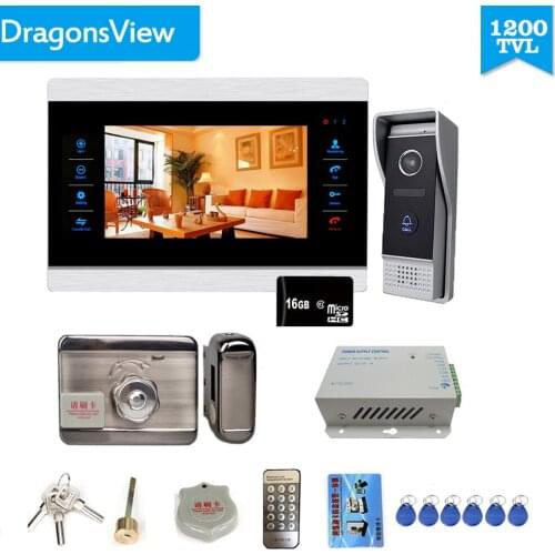 Dragonsview 7 Inch Video Intercom with Lock Door Phone Doorbell System Unlock Door Access Day Night Aluminum Alloy Record HD
