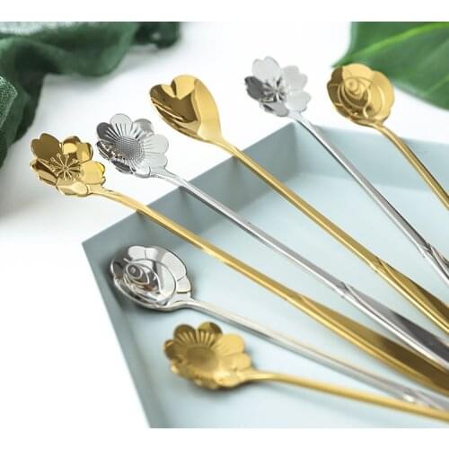 1 PCS Vintage Exquisite flower Shape Small Coffee Spoon Royal Style Flatware for Snacks Kitchen Dining Bar Mini Dessert Spoon