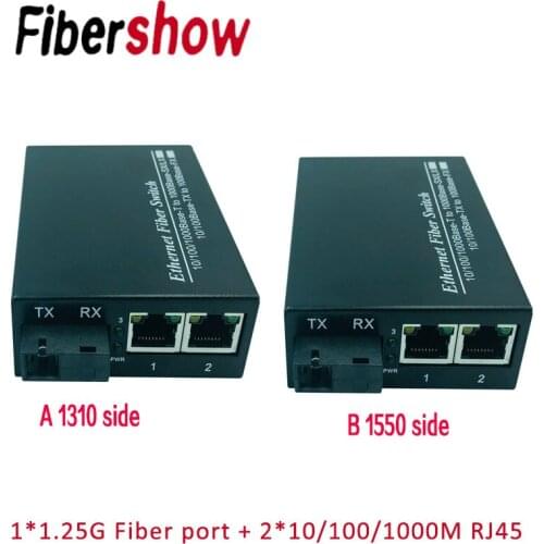 10/100/1000M Ethernet Fiber switch 2*RJ45&1*SC Optical Media Converter Single Mode fiber Port