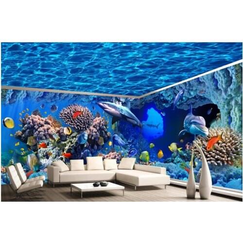WDBH 3d room wallpaper custom photo Ocean World Coral Dolphin Shark Whole house wall 3d wall murals wallpaper for walls 3 d