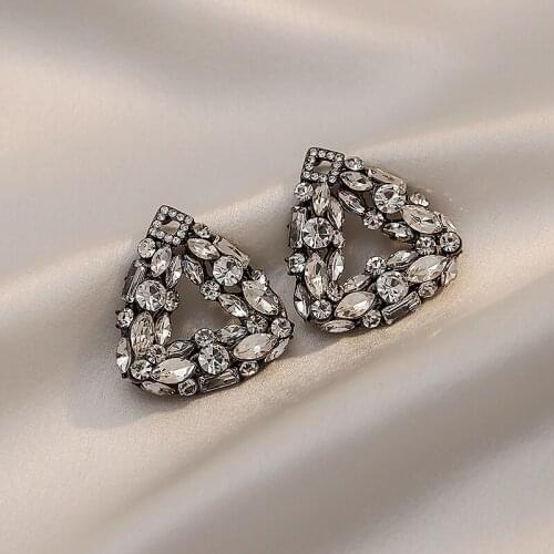 Origin Summer Korean Bling Bling Triangle Rhinestone Dangle Earring for Women Vintage Hollow Out Geometrical Earring Jewelry