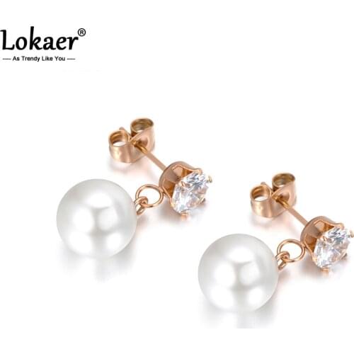 Lokaer Simulated Pearl 6 Claw Crystal Stainless Steel Stud Earrings For Women Jewelry Bijoux Brincos Pendientes Mujer E18053