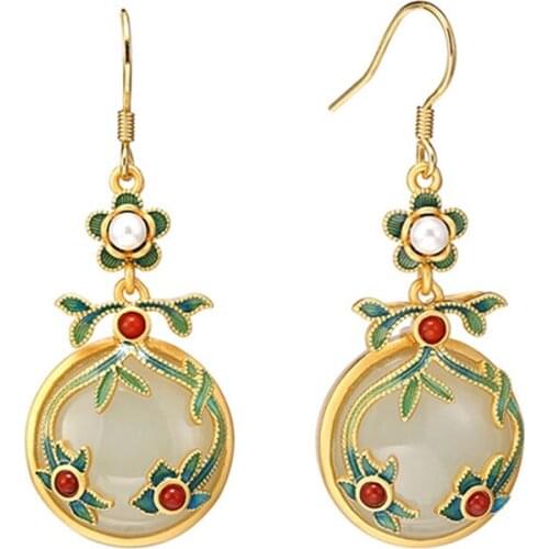 2021 Trend Enamel Hetian Jade Inlaid South Ruby Earrings Earrings for Women Women Jewelry Cool Stuff Bijouterie Female gothic