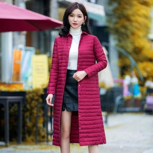 Spring Autumn Polyester Womens Down Jacket Turn-Down Collar Long Sleeve Cardigan Button Solid Vogue Office Lady Down Jacket