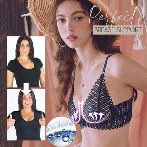 Women Sexy Breathy Front Buckle Lace Bra- Women No Steel Ring Bra Summer Lace Wireless Front Closure Bra And Panties Set