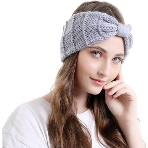 Nishine New Knitted Hair Band Lady Women Solid Color Tied Knot Vertical Line Wool Headbands Autumn Winter Sports Headwear