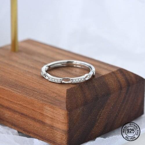 Sterling Silver Rings For Women New Adjustable Micro Inlaid Zircon Crystal Hollow Geometry Simple Exquisite Office Lady Jewelry