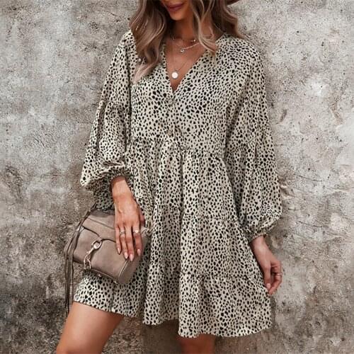 Women Elegant Dot Print Long Sleeve Mini Dress 2021 Fashion Autumn Ruffles Button Vintage Dress Ladies Holiday Party Dresses