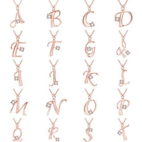 Women Cubic Zirconia Inlaid English Letters Pendant Chain Necklace Jewelry Gift