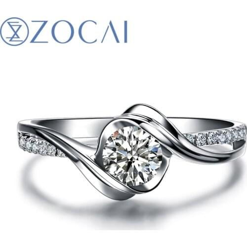 ZOCAI ENCOUNTER "0.6 CARAT EFFECT" 0.24 CT CERTIFIED F-G / SI ROUND CUT 18K WHITE GOLD DIAMOND ENGAGEMENT RING W02534