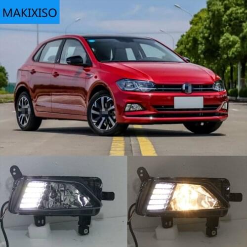 1 Pair Car DRL LED Daytime Running Light Fog Lamp Sequential Yellow Turn Signal Function 12V For Volkswagen Polo 2018 2019