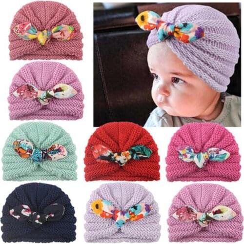 1 Pcs New Cotton Girl Hat Autumn Winter Baby Boy Girl Hat Colorful Bow Elastic Cute Baby Turban Cap For 0-3 year