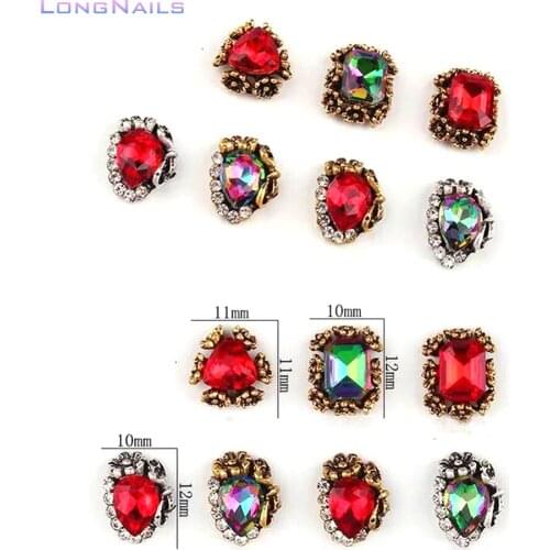 10pc/lot Nail Strass Rhinestone Red/Iridescent 7-Style (JE304-310) Strass With Silver/Gold Stud Nail Tip Art Accessory 3D Strass