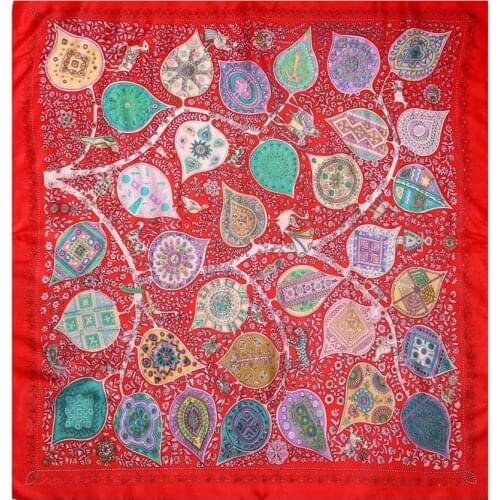 100% Silk Scarf Women Scarf Tree of Life Hijab Middle Square Silk Scarf 2019 Foulard Female Big Silk Bandana Hot Gift for Lady
