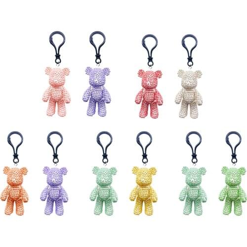 2pcs Cute Diamond Bear Keychain 5D DIY Mosaic Bear Pendants Girl Women Small Pendant Car Key Ring Student Bag Pendants