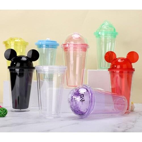 450ml Double Roller Pastic Water Bottle Coffee Cup With Lid Straw Milk Cups Creative Transparent Cute Outdoor Mug Portable Gifts