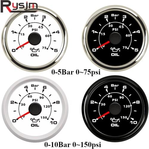 7 Colors Backlight Auto Marine Oil Pressure Gauges 5 Bar 0~75psi Fuel Pressure Meter 52mm Universal for car truck yacht RV 9-32V