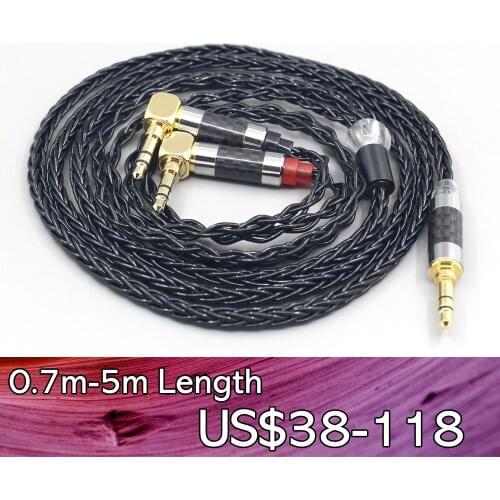 LN007673 8 Core black Silver Plated Braided Earphone Headphone Cable For Verum 1 One Headset L Shape 3.5mm Pin Earpohone