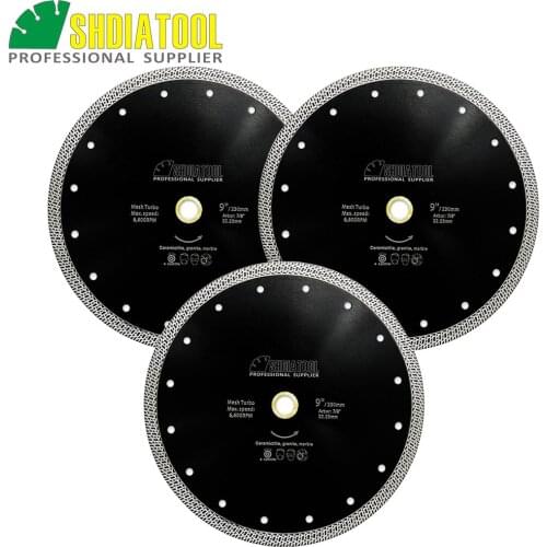 SHDIATOOL 3pcs Dia 9" Hot pressed sintered Mesh Turbo Diamond Saw blade 230mm Dry or Wet Cutting Disc Wheel For Ceramic Tile