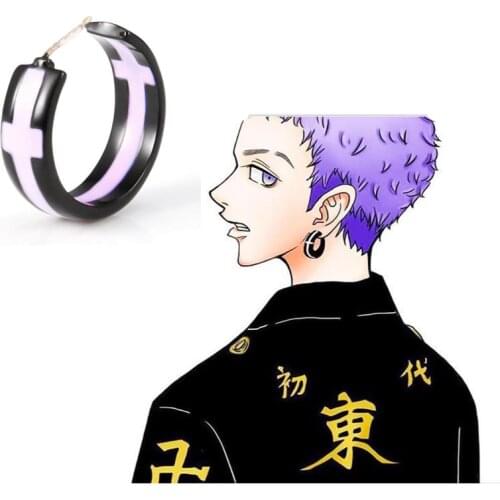 Anime Tokyo Revenge Takashi Mitsuya Earrings for Women Cosplay Anime Jewellery Acrylic Cross Hoop Earrings