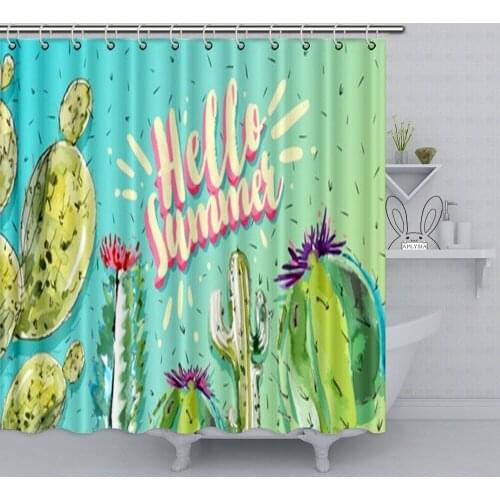 Aplysia Watercolor Cactus Illustrations Blue Neon Cactus Summer Shower Curtain Plant Waterproof Polyester Bathroom Curtain Sets