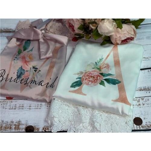Custom satin lace bride robe name peignoir floral bachelorette gift initial sexy robes bridesmaid nightwear flower girl bathrobe