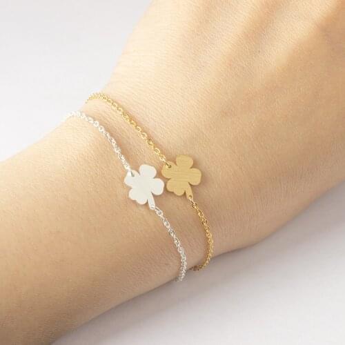 Stainless Steel Bracelet For Women Man Lovers Four Leaf Clover Gold And Silver Color Pendant Bracelet Engagement Jewelry
