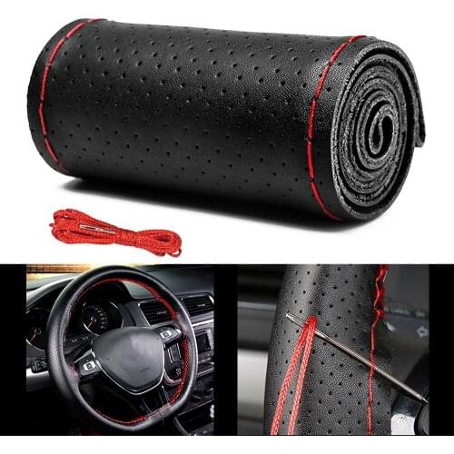 Genuine Leather Steering Wheel Cover With Needle and Thread for Volkswagen Golf 4 5 6 7 VW Passat B6 B7 B8 caddy Audi A6 C5 A1