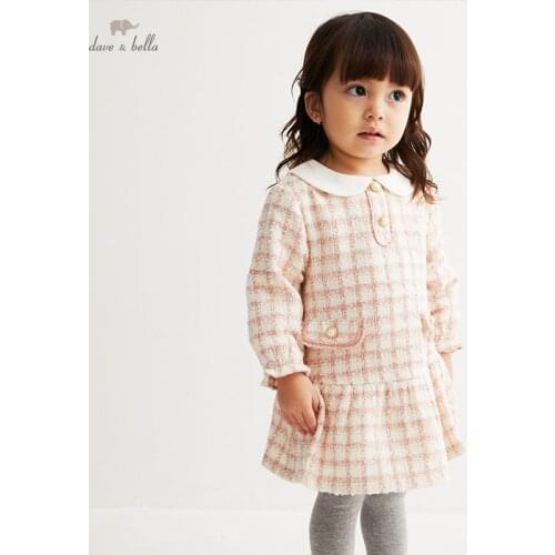 DBM19613 dave bella winter baby girls fashion plaid print dress with a small bag party dress kids infant lolita 2pcs clothes
