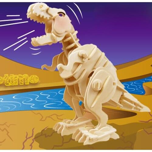 Children DIY Walking T-rex Dinosaur Sound Control Wooden Toy 3D Creative Puzzle Game Assembly Dinosaur Toys For Kids Adult Gift
