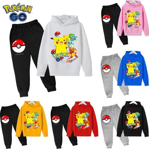 Pokemon Pikachu Childrens Sweater Set Cartoon Anime Long Sleeve T-shirt Boys Hoodie Girls Two-piece Cute Sweater Kids Clothes