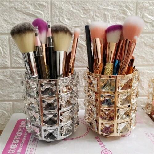 Europe Metal Makeup Brush Storage Tube Eyebrow Pencil Makeup Organizer Bead Crystal Jewelry Desktop Cosmetic Storage Box