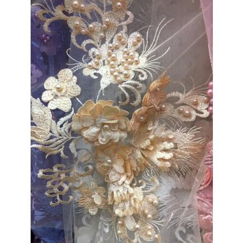 Hot selling 5 yards 3d flower embroidered tulle Net Lace BZL-101919 French tulle mesh Lace Fabric For dress