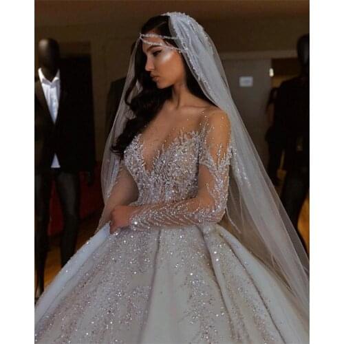 Crystal Dubai Arabic Ball Gown Wedding Dresses Luxury Sweetheart Backless Sweep Train Bridal Gowns Bling Beads Robes De Mariée