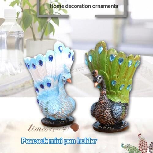Peacock Personality Pen Holder Desk Decoration Resin Peacock Brush Container For Home Office E7