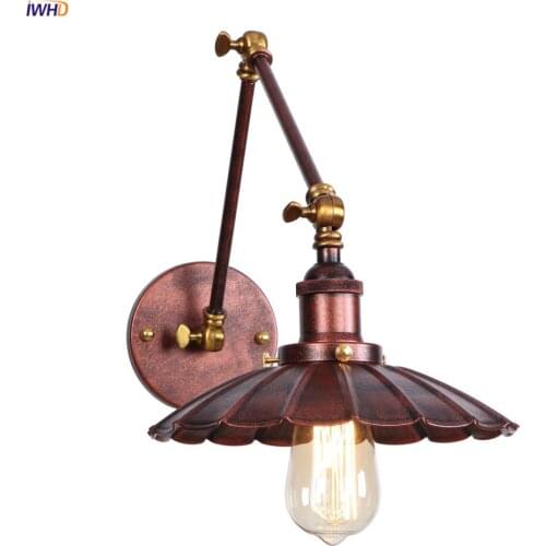 IWHD RH Loft Decor Industrial Wall Lamp Lights Stair Porch Bedroom Beside Adjustable Swing Long Arm Wall Light Wandlamp LED