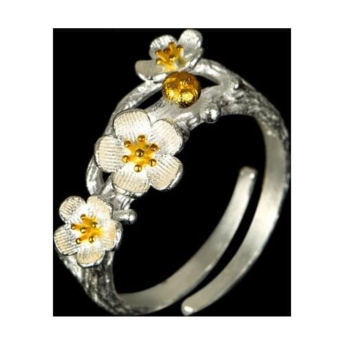 Dainty Gold Color Daisy Flower Small Ring 100% Real Sterling Silver Wedding Ring Opening Thin Engagement Rings For Women Jewelry