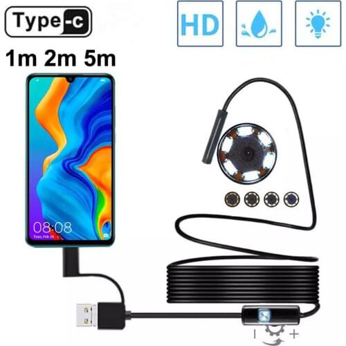 7.0mm Endoscope Camera HD Mini USB Endoscope 6LED Cable Waterproof Flexible Inspection Borescope for Android PC 1m 2m 5m 10m