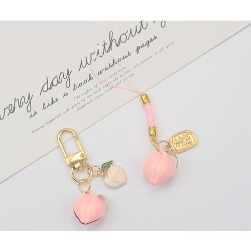 Beautiful Korean Style Smart phone Strap Lanyards for iPhone Samsung Pink Peach Bell Decor Mobile Phone Strap Rope Phone Charm