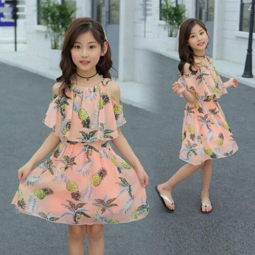 Girls dress summer chiffon 2019 new childrens floral princess lace voile mesh ruffles dress