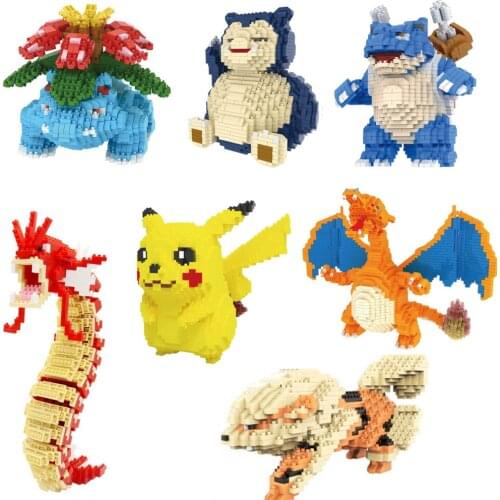 Pokemon Micro Brick Charmander Gyarados Blastoise Bulbasaur DIY Mini Building Blocks Arcanine Pikachu Snorlax Figures Toys