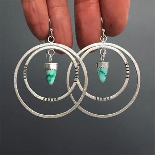 Boho Multiple Layer Circle Metal Bullet Earrings Turkish Turquoises Jewelry Big Hollow Round Hanging Dangle Earring