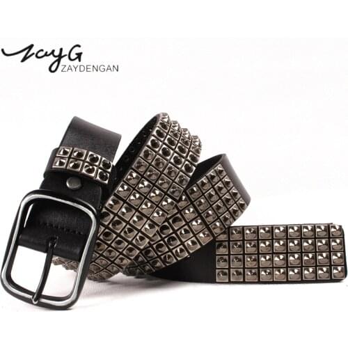 ZAYG High Quality Big Metal Rivet Belt Women Round Rivets Spike Sequins Belt Punk Simple Decorative Waistband Belt for Men Jeans