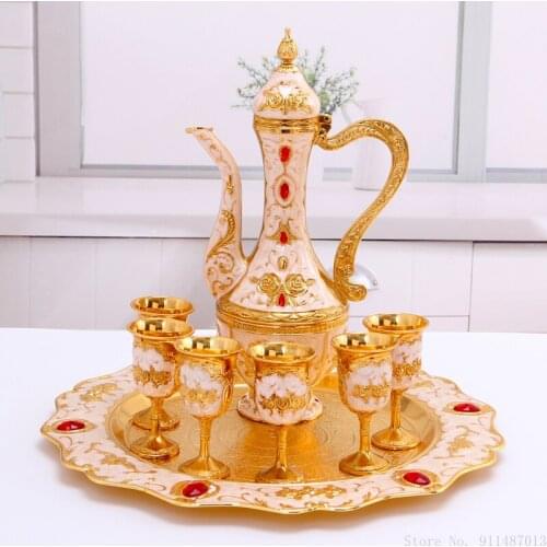 European style wine glass set hip flask tray household metal Russian goblet wine set festive gift hip flask