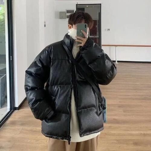 Winter New Korean Cotton Coat 2021 Jacket Boys Gentlema Hong Kong Style Leather Coat Cotton-Padded Tide Loose Cotton-Padded Coat