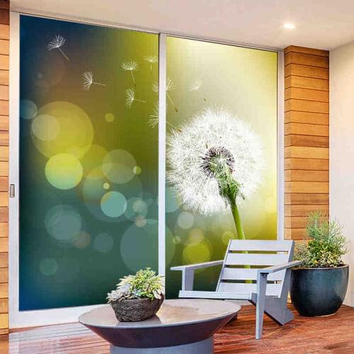 Bedroom glass film wardrobe door stickers cellophane blackout window flower stickers frosted sliding door film dandelion