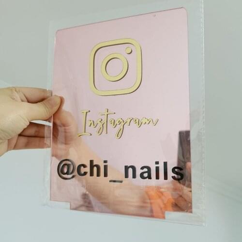 Custom Instagram Table Sign Personalized Mirror Acrylic Laser Cut Instagram Shop Store Sign with Base