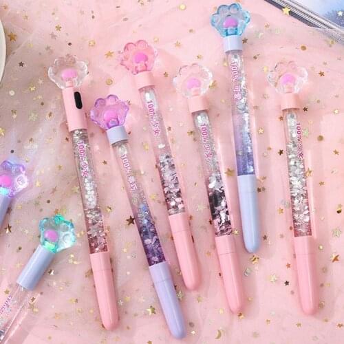 Transparent Luminous Cats Paw Gel Ball Point Pen for School girl heart cat paw luminous gel pen Transparent quicksand light