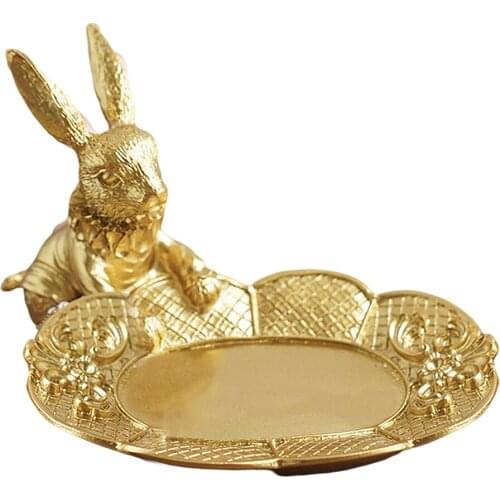 Luxury Bunny Jewelry Display Tray Tabletop Rabbit Figurine Earring Organizer Home Decor
