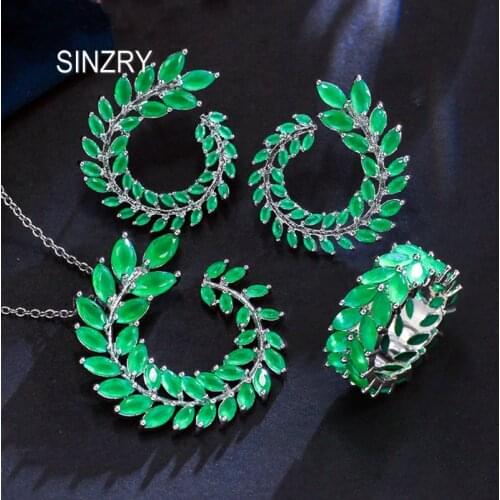 SINZRY Classic green cubic zirconia crystal Necklace Earrings Rings Set Fashion Brand Ladies Jewelry Sets costume jewelry gift